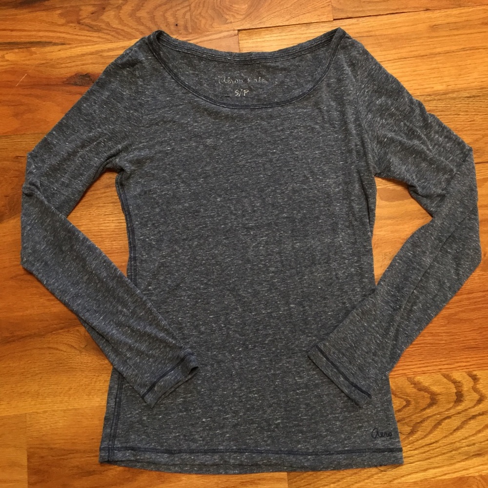 AÉROPOSTALE Heather Navy Blue Long Sleeve Shirt